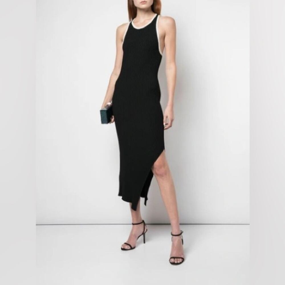 ALC Aninna Ribbed Halter Midi Dress Knit Crochet Neck Black Sz XS